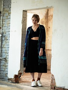 MULTI COLOR FRILL GOWN CARDIGAN (NAVY)