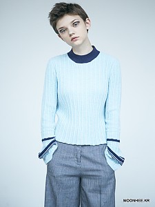 Coloring neck Short Sweater [BLUE]