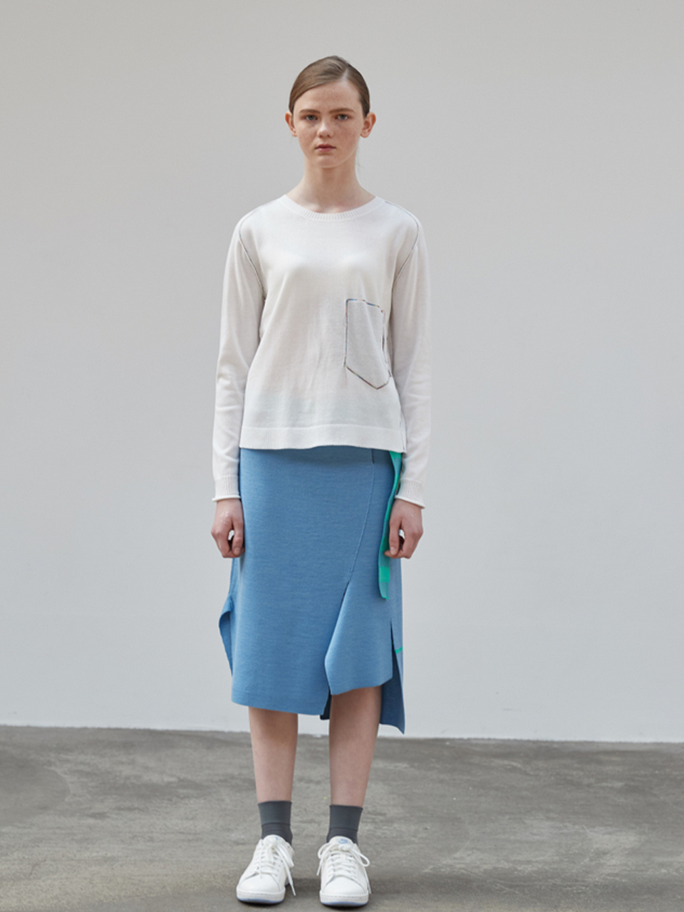 Block Check Unbalance Skirt [BLUE]