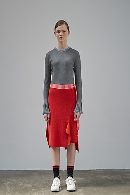 Block Check Unbalance Skirt [RED]