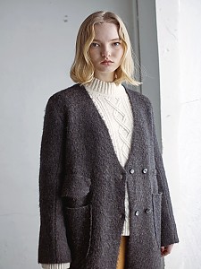 Brushed mohair long open coat [D/GREY]