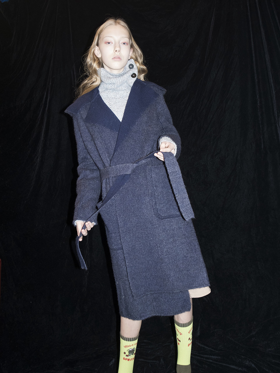 M7WO01A [Brushed Mohair Hooded Coat] DARK NAVY