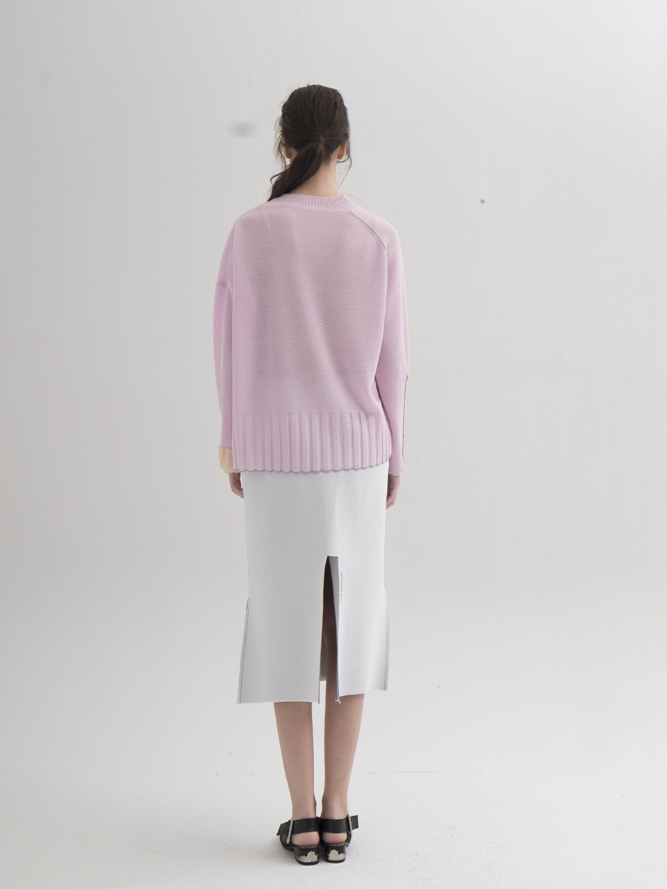 Contrast Stitch Knit Slit Skirt