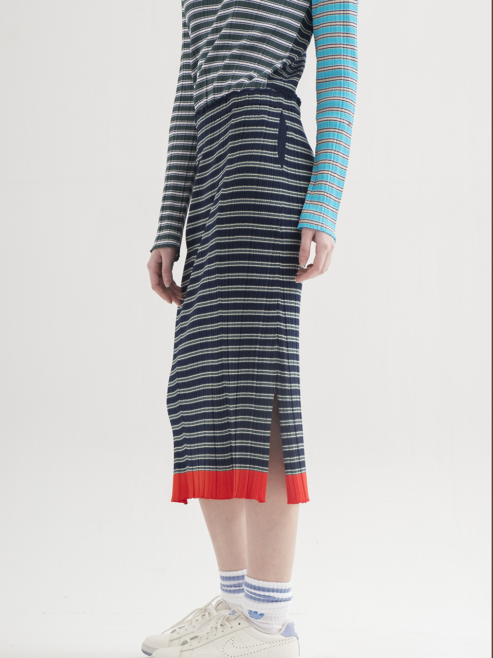 Multicolor Stripes Ribbed Knit Skirt