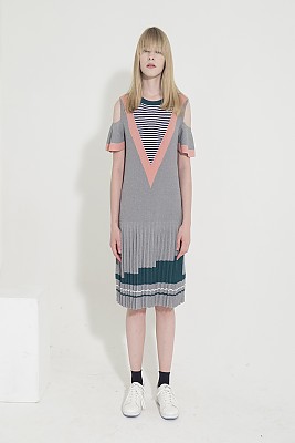 Open Shoulder Stripe Knit Dress
