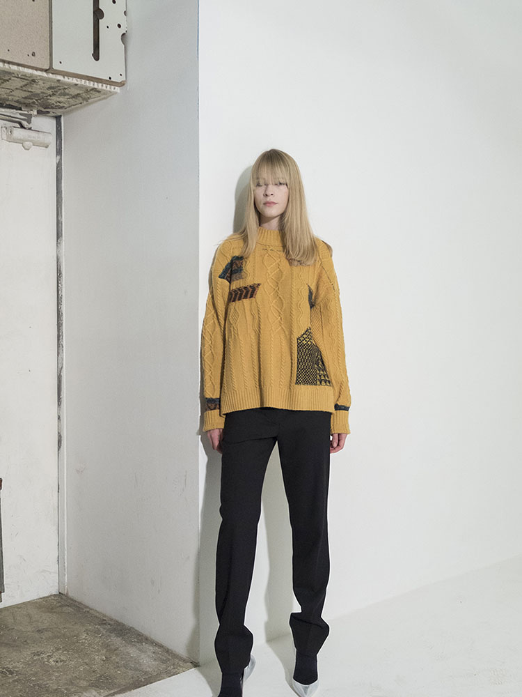 Cable Multi-Jacquard Half-Neck Pullover - YELLOW