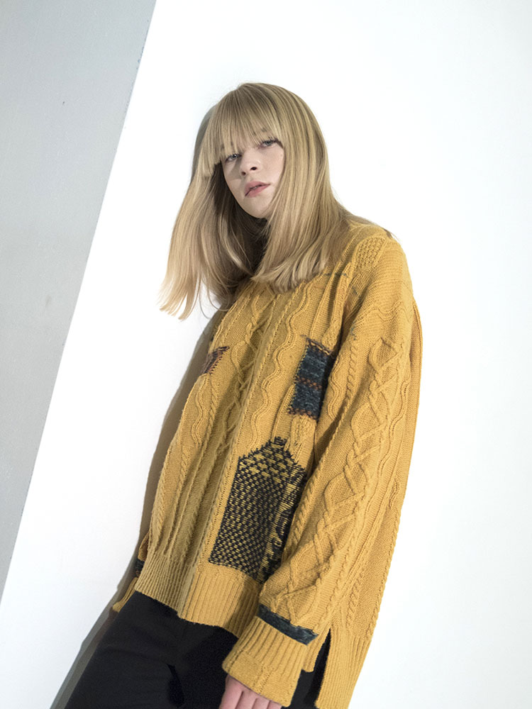 Cable Multi-Jacquard Half-Neck Pullover - YELLOW