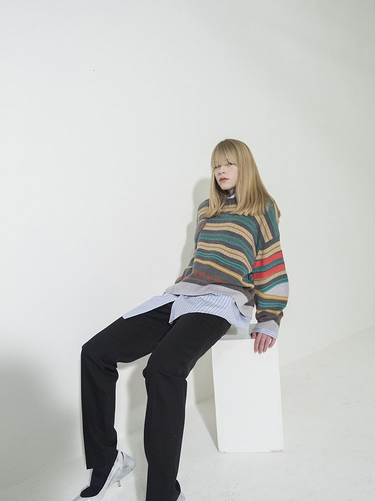 Multi-Colored Stripe Jacquard Pullover - D/GRAY
