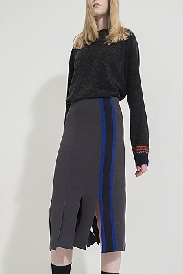 Vertical Stripes Intarsia Knit Skirt -D/GRAY