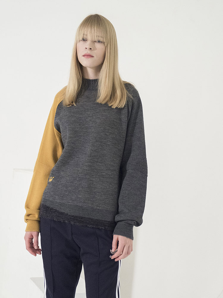 Sleeve Color-Block Basic Pullover - GRAY